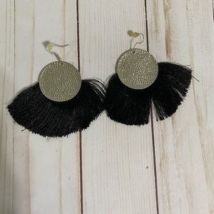 Silver circle earrings with black fringe